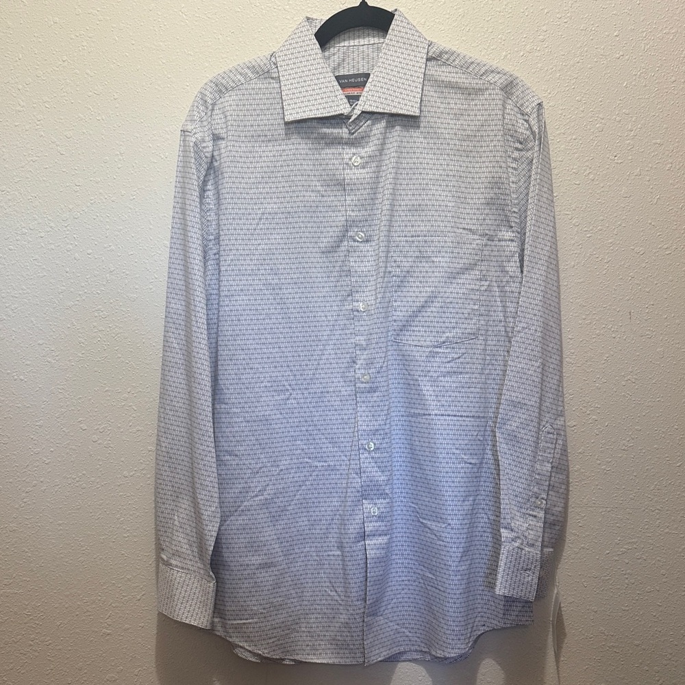 Van Heusen Light Gray Patterned Dress Shirt, Size M